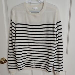 Reformation Black and White Crewneck Sweater with Nautical Stripes
